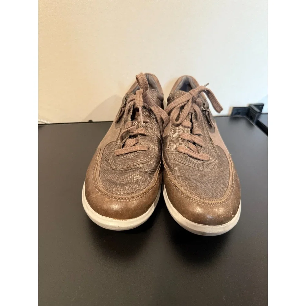 Aravon Leather Lace Up Walking Sneakers Women Sz 10 Metallic Brown‎ Shoes